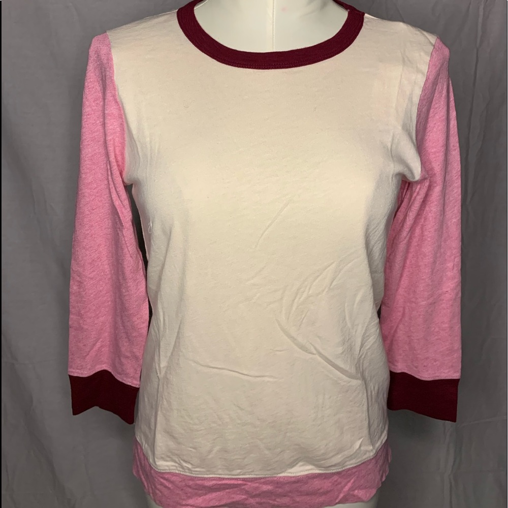 J.Crew medium cream and pink color block knit top
